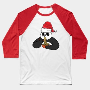 Santa Hat-Wearing Panda Eating Ramen Funny Christmas Holiday Baseball T-Shirt